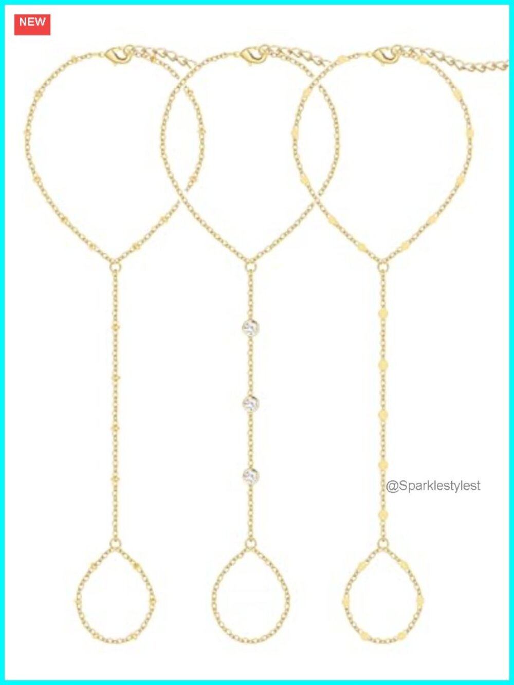 14K Gold-Plated Hand Chain Bracelet Set Adjustable Stackable Ring Bracelet